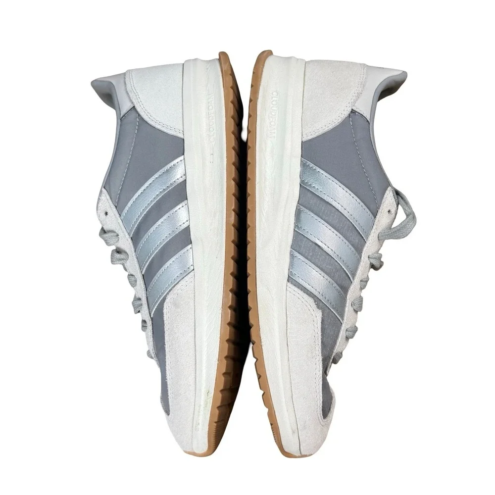 Adidas Cloudfoam Grey Silver Suede Nylon Sneakers JH7321 Womens 9‎ Low Top Shoes